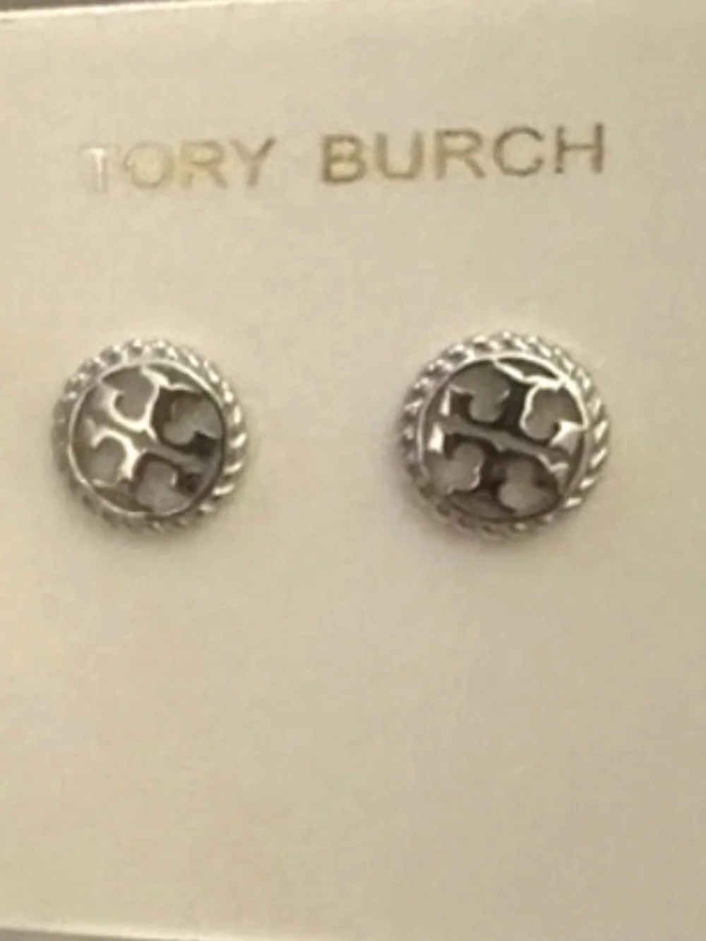 TORY BURCH LOGO earrings in silver NEW WITH TAGS $98 MSRP